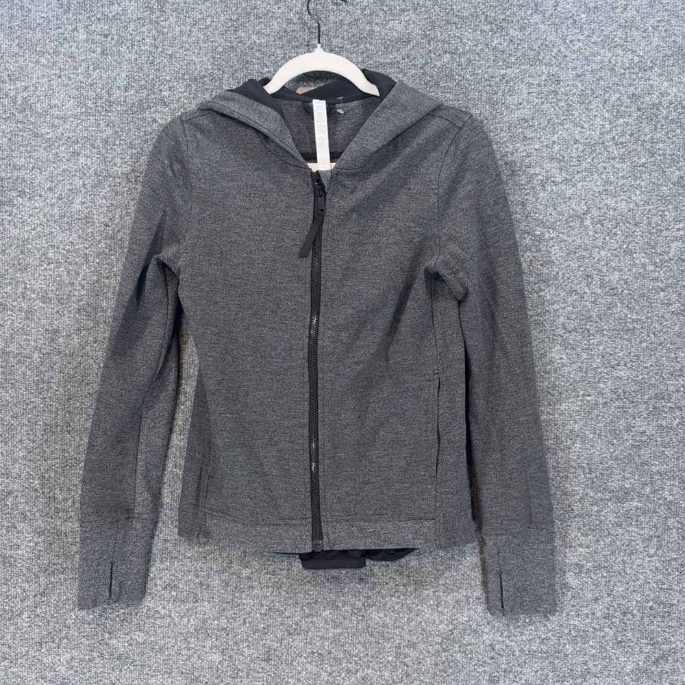 Lululemon Hoodie Women 4 Gray Back Zipper Thumbhole Athletic Sweatshirt